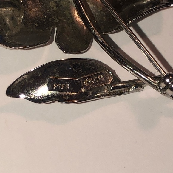 VTG 50s ECCO Rhodium Plated Sterling Silver Orchid Flower Brooch 2.2” - Picture 3 of 4